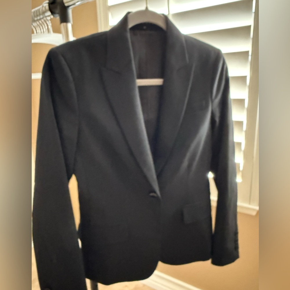 Theory Black Jacket  suit with Cream Trim and matching pants